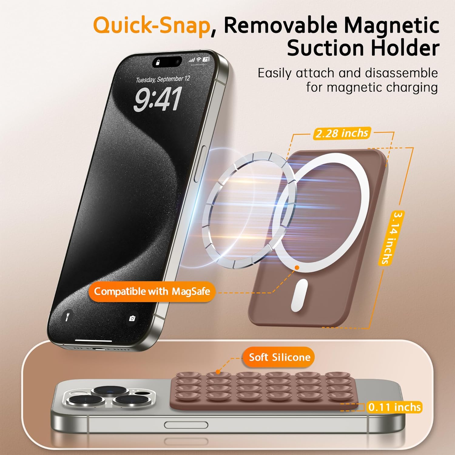 Magnetic Suction Cup Phone Mount Brown
